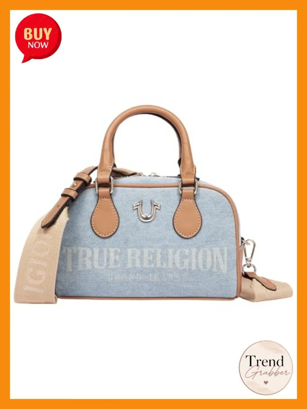 Denim Embroidered Logo Mini Satchel Crossbody with Gold Hardware